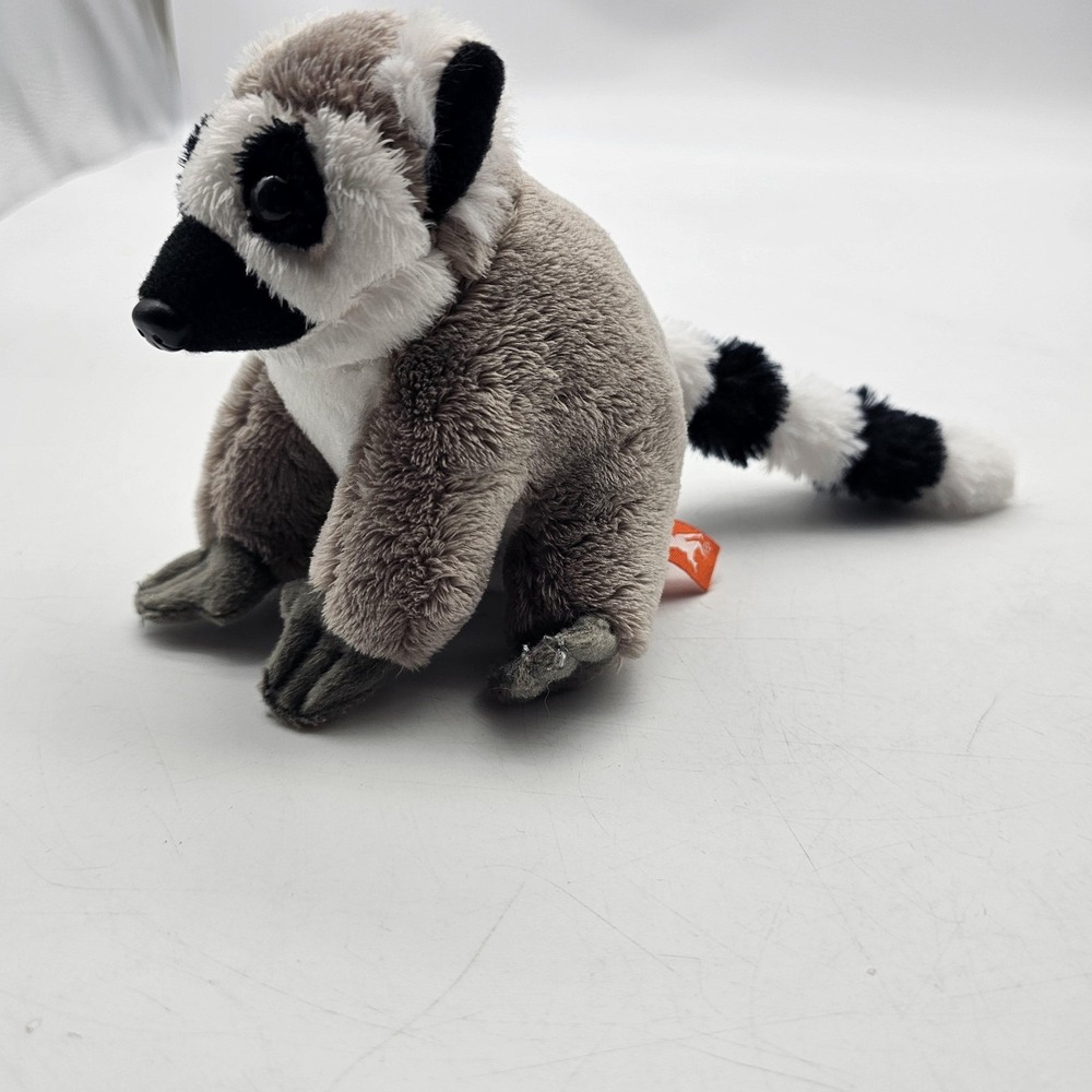 Wild Republic Lemur Monkey Plush Stuffed Animal Toy Small Gray Striped Tail Cute